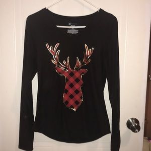 Black & Buffalo plaid deer head top.